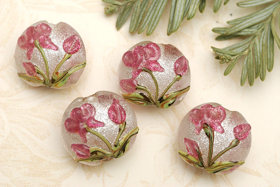 10109312 - Four Fuchsia Flower Lentil Beads