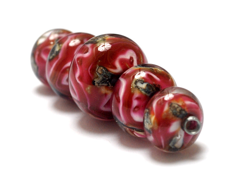 10110111 - Five Pink Cherry Treasures Graduated Rondelle Beads