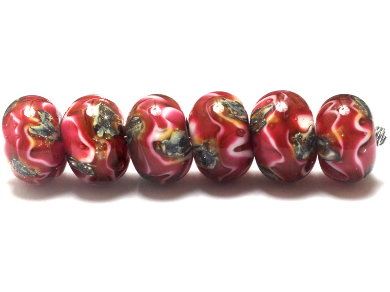10110121 - Six Pink Cherry Treasures Rondelle Beads