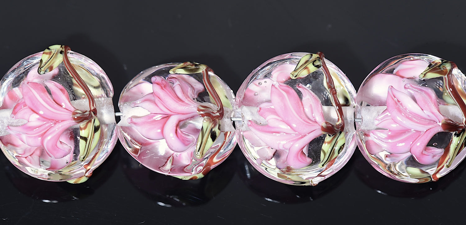 10110612 - Four Blushing Magnolia Lentil Beads