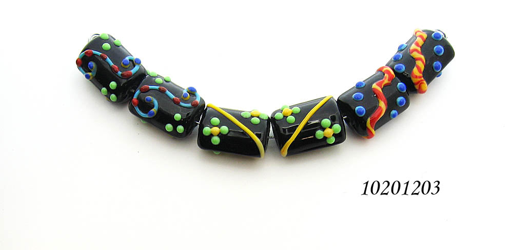10201203 - Six Black Based Fiesta Mini Kalera Beads