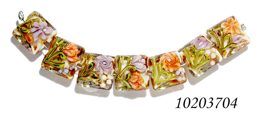 10801004 - Seven Light Pink w/Orange Floral Pillow Beads