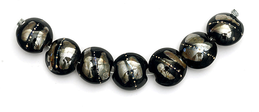 10204102 - Seven Elegant Black Metallic Lentil Beads