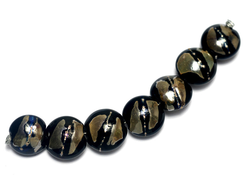 10204102 - Seven Elegant Black Metallic Lentil Beads