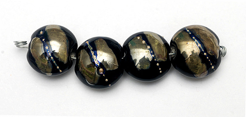 10204112 - Four Elegant Black Metallic Lentil Beads