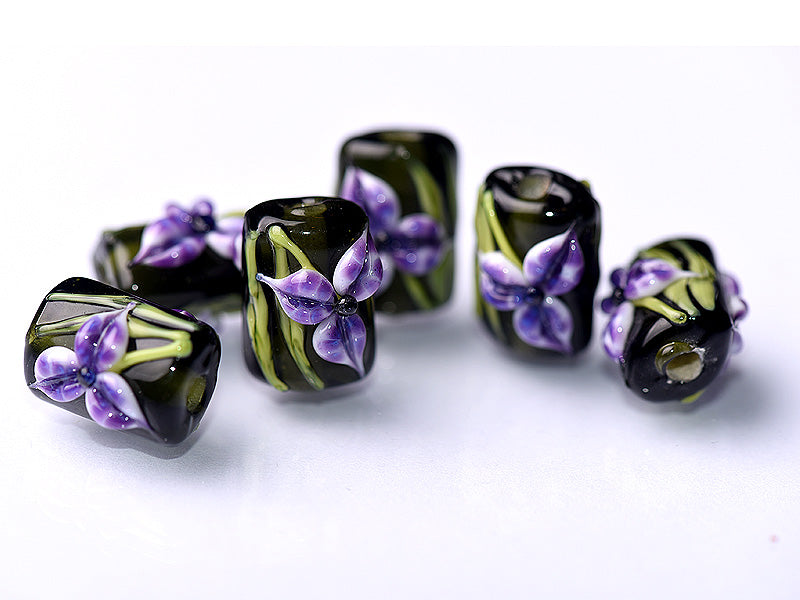 10205703 - Six Purple Iris Mini Kalera Beads