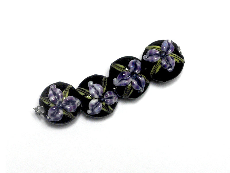 10205712 - Four Purple Iris Lentil Beads