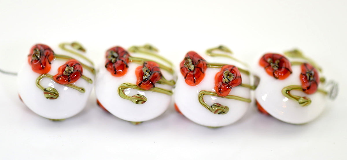 California Poppy Flower Glass Lentil Beads