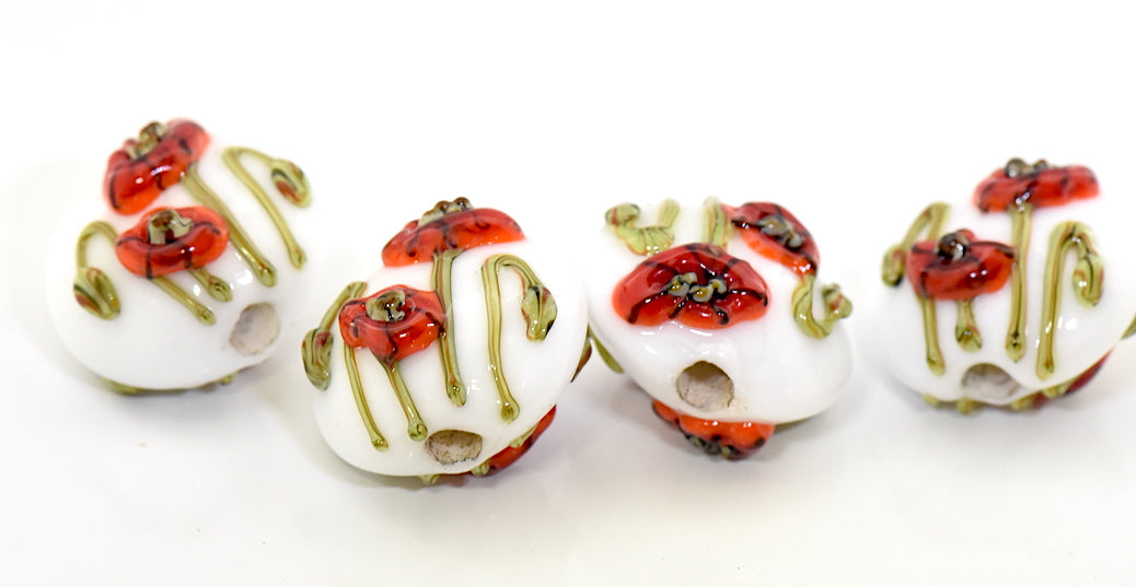 California Poppy Flower Glass Lentil Beads