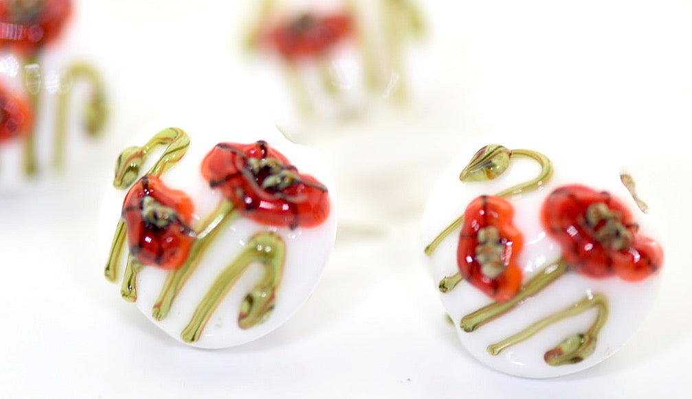 California Poppy Flower Glass Lentil Beads