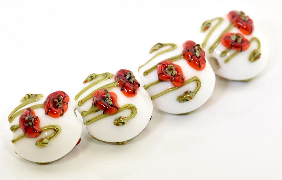 California Poppy Flower Glass Lentil Beads