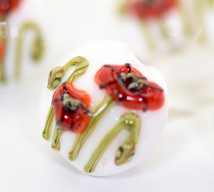 California Poppy Flower Glass Lentil Beads
