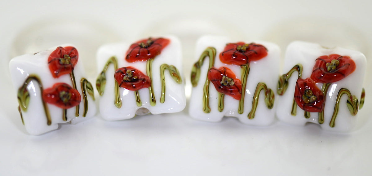 California Poppy Flower Glass Pillow Beads