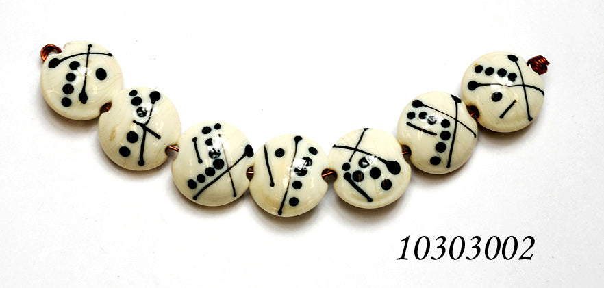 10303002 - Seven Ivory w/Black Lentil Beads