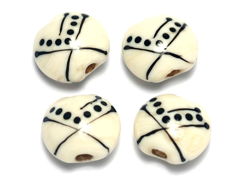 10303012 - Four Ivory w/Black Lentil Beads