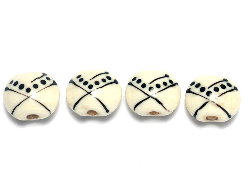 10303012 - Four Ivory w/Black Lentil Beads
