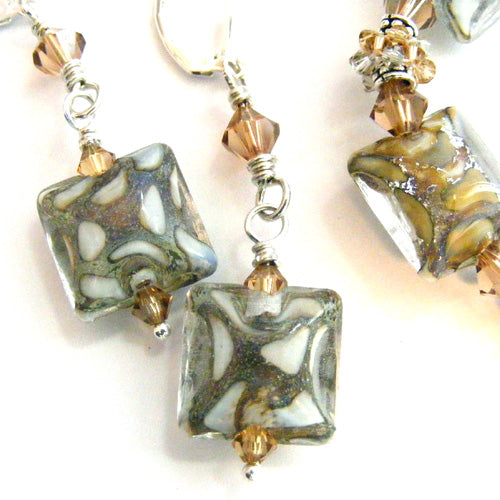 10303404 Earrings using Ivory w/Crystal Clear Pillow Beads