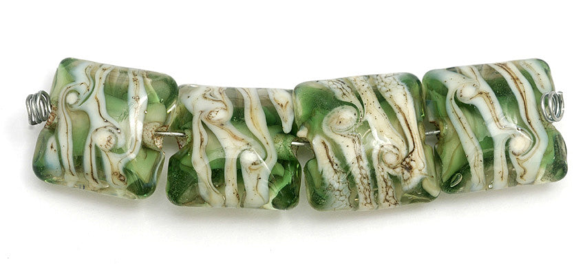 10303614 - Four Light Green w/Ivory Silver Pillow Beads