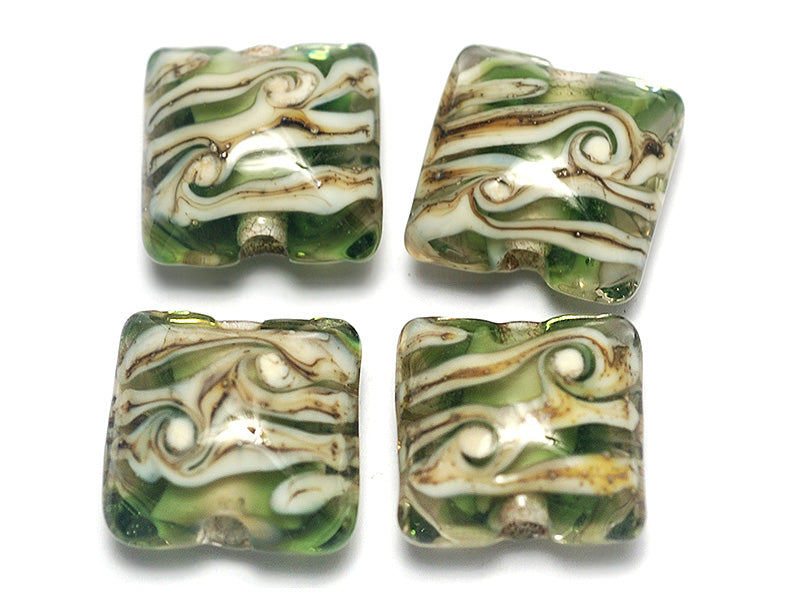 10303614 - Four Light Green w/Ivory Silver Pillow Beads