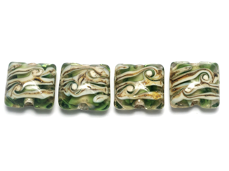 10303614 - Four Light Green w/Ivory Silver Pillow Beads