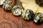 10305802 - Seven Green w/Ivory Japanese Kimono Lentil Beads
