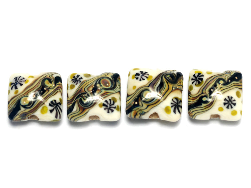 10305814 - Four Green w/Ivory Japanese Kimono Pillow Beads