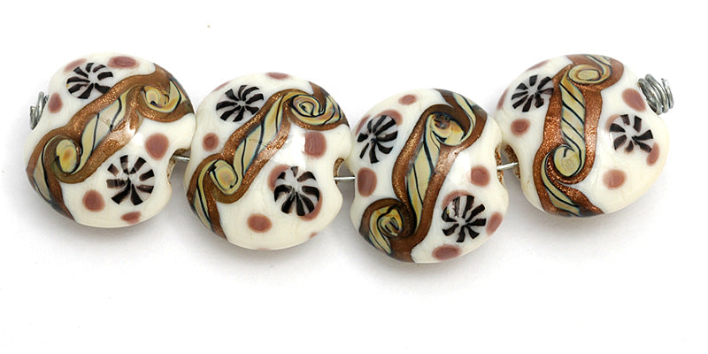10305912 - Four Ivory w/Purple Japanese Kimono Lentil Beads
