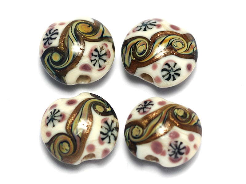 10305912 - Four Ivory w/Purple Japanese Kimono Lentil Beads