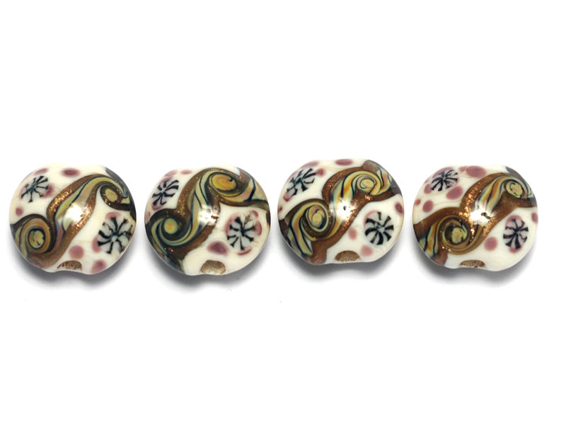 10305912 - Four Ivory w/Purple Japanese Kimono Lentil Beads