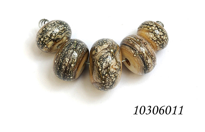10306011 - Five Graduated Dark Ivory w/Silver Rondelle Beads