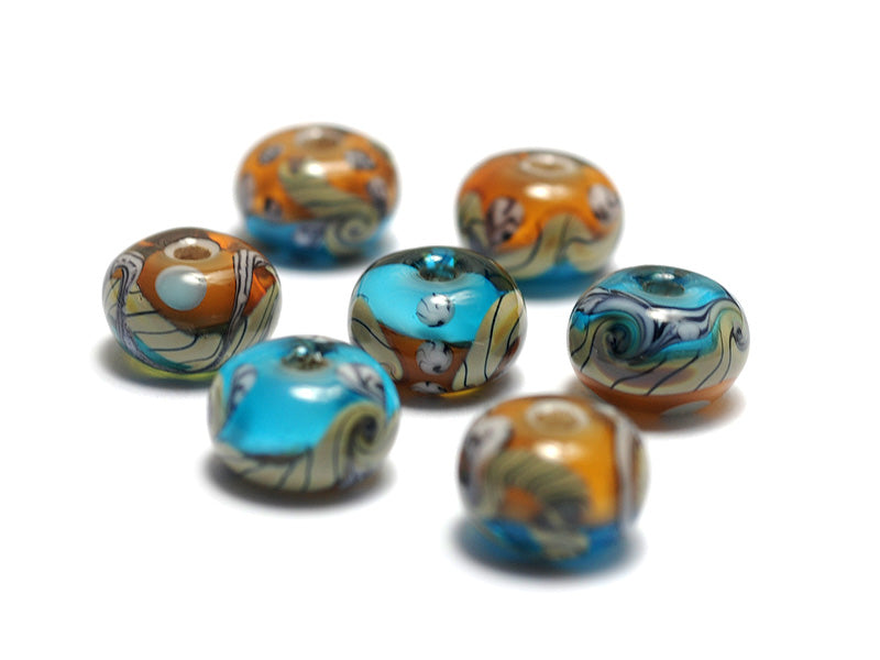 10405501 - Seven Amber Ocean Rondelle Beads