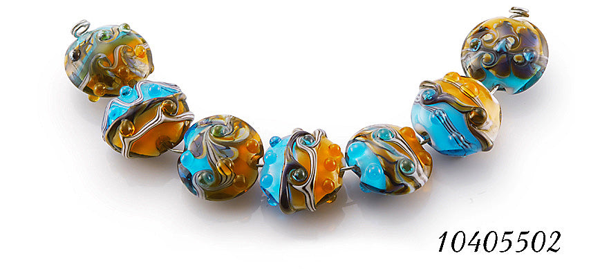10405502 - Seven  Aqua w/Light Brown Lentil Beads