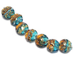 10405502 - Seven  Aqua w/Light Brown Lentil Beads