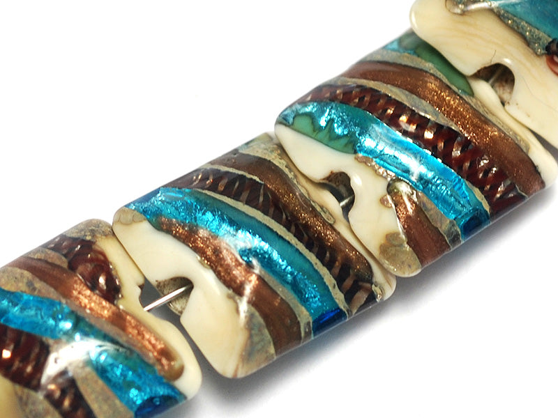 10405904 - Seven Beige Base w/Silver/Brown/Blue Pillow Beads