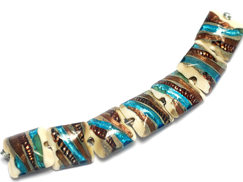 10405904 - Seven Beige Base w/Silver/Brown/Blue Pillow Beads