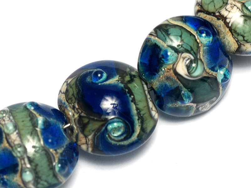 10406502 - Seven Deep Ocean Blue w/Silver Foil Lentil Beads