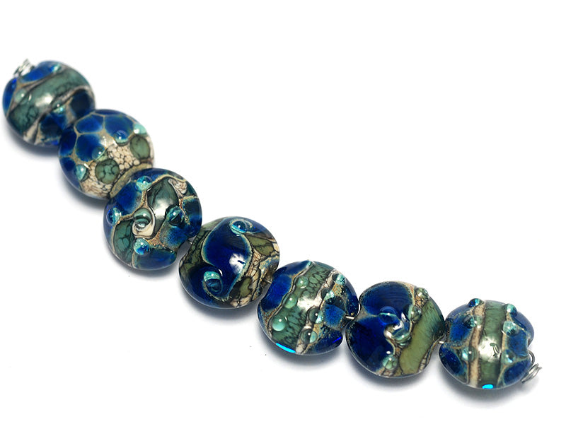 10406502 - Seven Deep Ocean Blue w/Silver Foil Lentil Beads