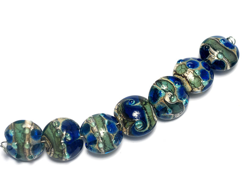 10406502 - Seven Deep Ocean Blue w/Silver Foil Lentil Beads