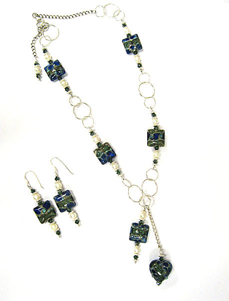 10406504 Deep Ocean Blue w/Silver Necklace & Earring Set