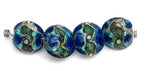 10406512 - Four Deep Ocean Blue w/Silver Foil Lentil Beads