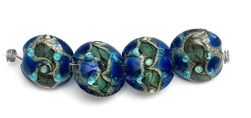10406512 - Four Deep Ocean Blue w/Silver Foil Lentil Beads