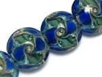 10406512 - Four Deep Ocean Blue w/Silver Foil Lentil Beads