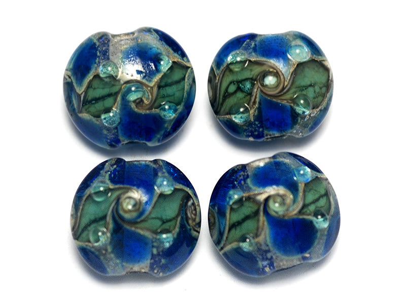 10406512 - Four Deep Ocean Blue w/Silver Foil Lentil Beads