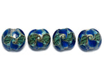 10406512 - Four Deep Ocean Blue w/Silver Foil Lentil Beads