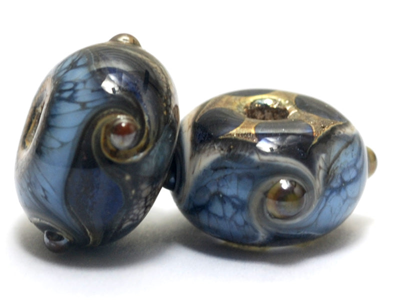 10406601 - Seven Gray Blue w/Silver Foil Rondelle Beads