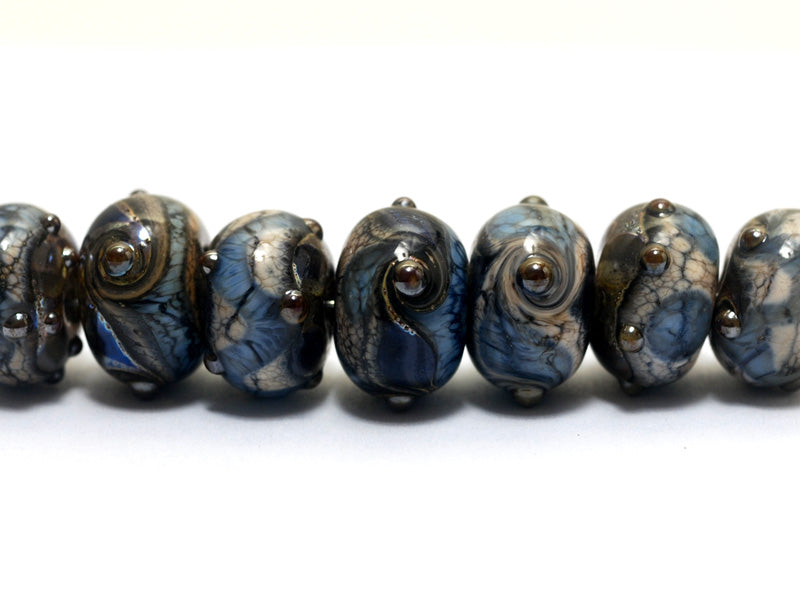 10406601 - Seven Gray Blue w/Silver Foil Rondelle Beads