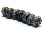 10406601 - Seven Gray Blue w/Silver Foil Rondelle Beads