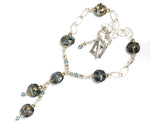 10406602 Necklace using Gray Blue w/Silver Foil Lentil Beads