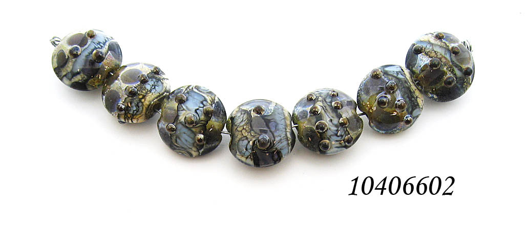 10406602 - Seven Gray Blue w/Silver Foil Lentil Beads