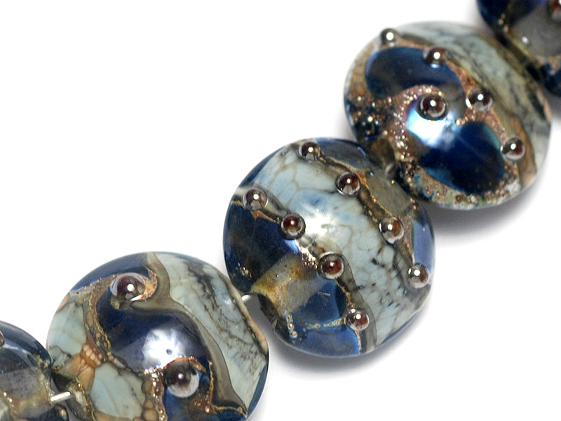 10406602 - Seven Gray Blue w/Silver Foil Lentil Beads